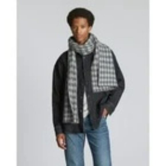 EVERLANE Scarf Alpaca Wool Grey Check Patterned Unisex New Holiday Gift Him Her - Picture 3 of 9